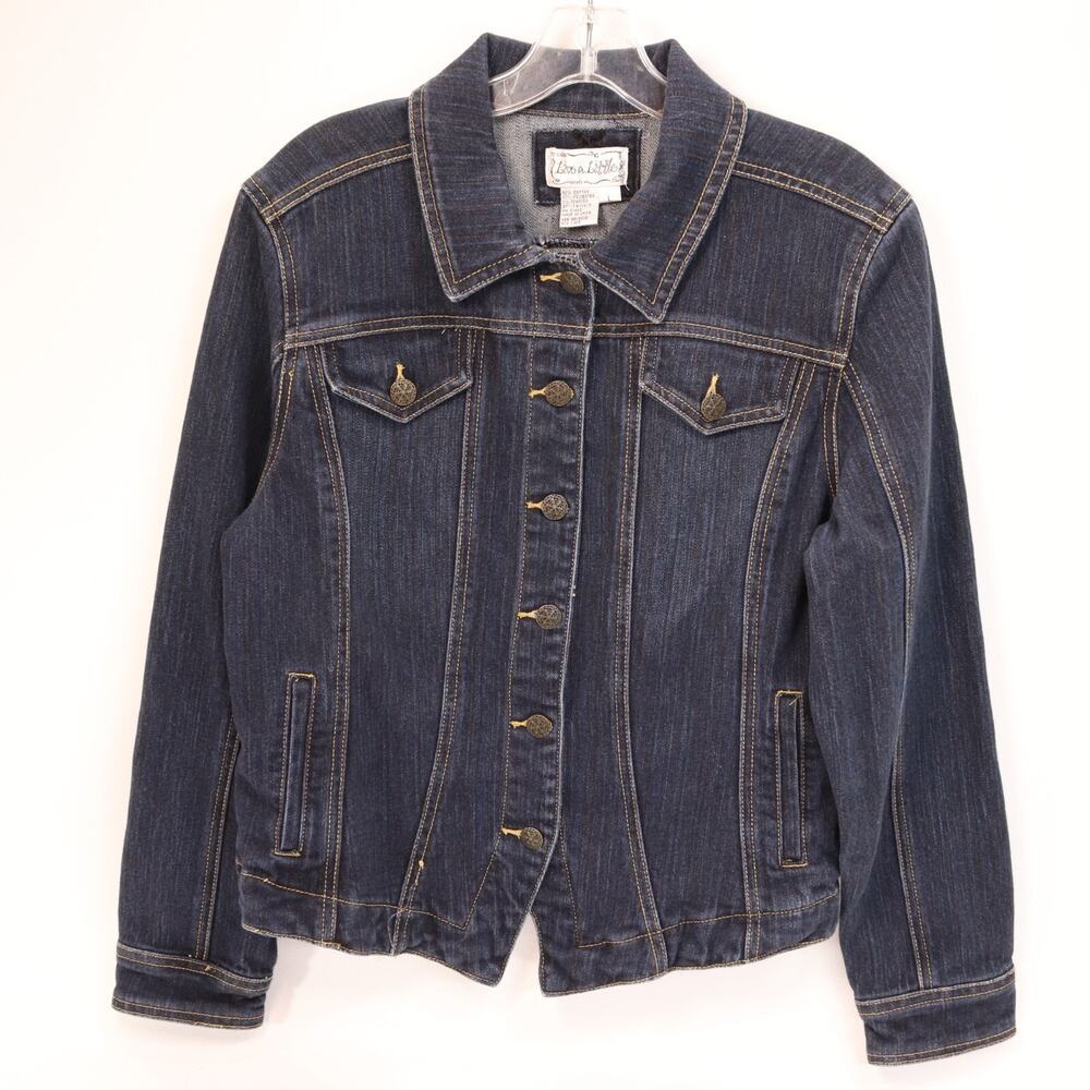Vintage Y2K Live A Little Women L Button Up Denim Jacket Classic Pockets Stretch